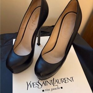 Yves Saint Laurent Black Leather Platform Pumps with High Stiletto Heel